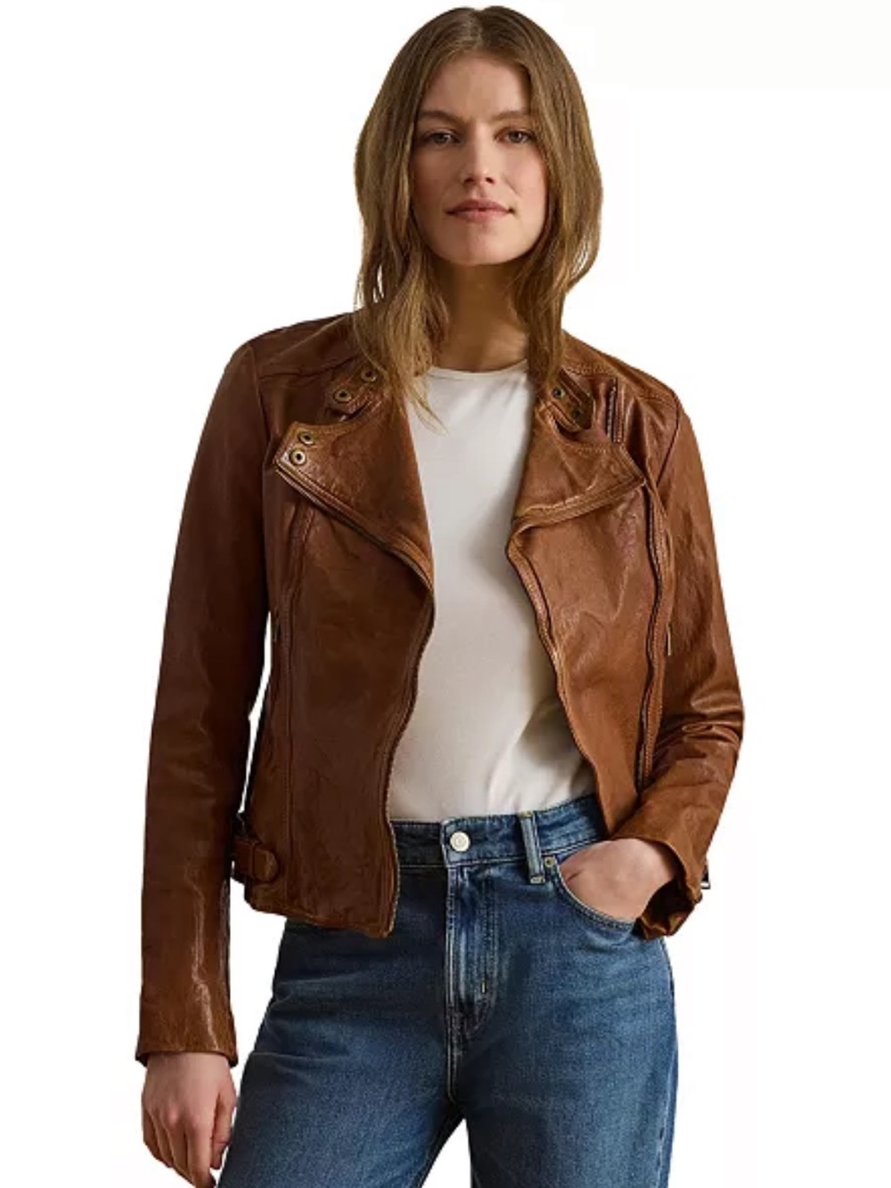NWT Lauren Ralph Lauren Tumbled-Leather Jacket 18